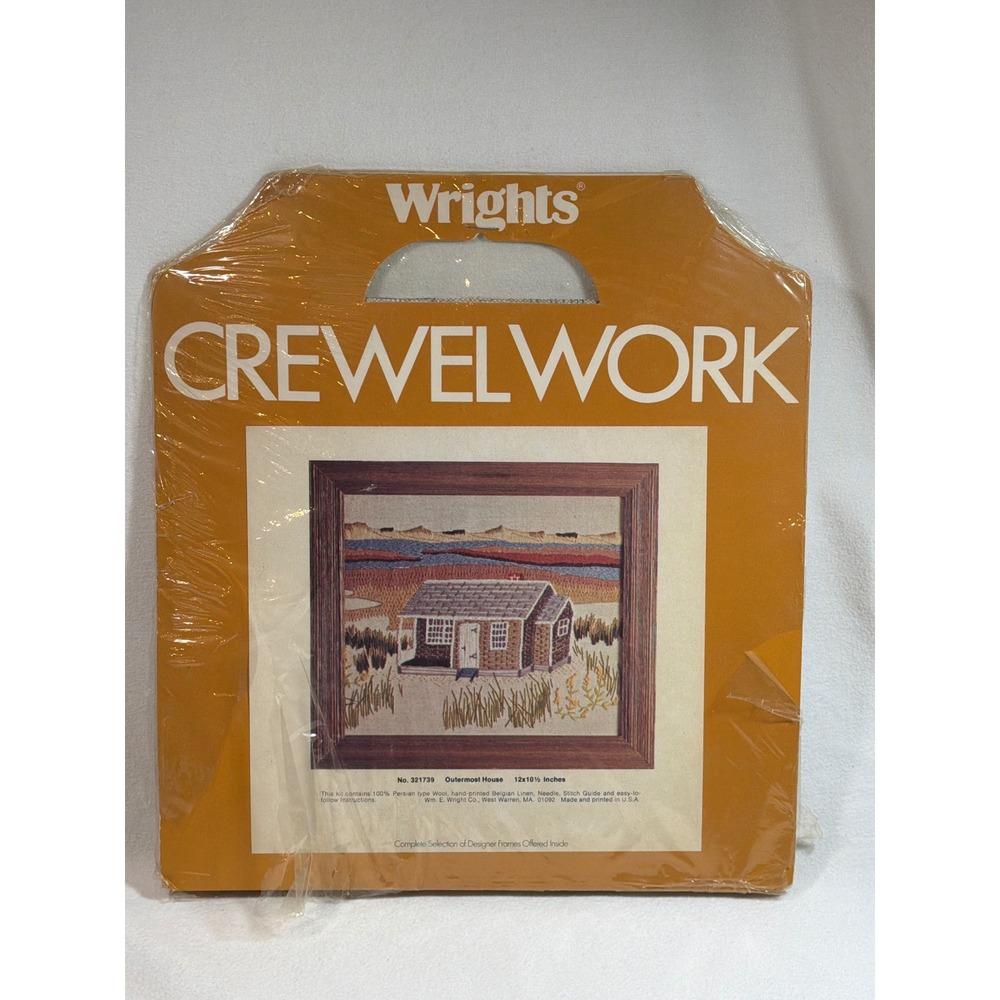 Vintage Wrights Crewelwork Kit Outermost House 321739 Wool Linen 12x10.5